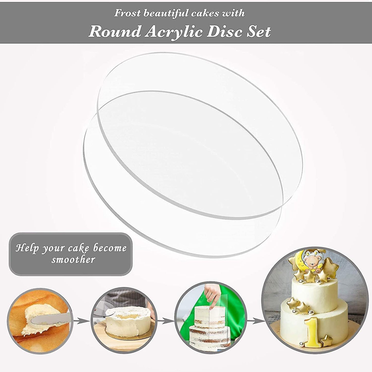 Round Acrylic Cake Disc Set with Square Scraper for Baked Goods