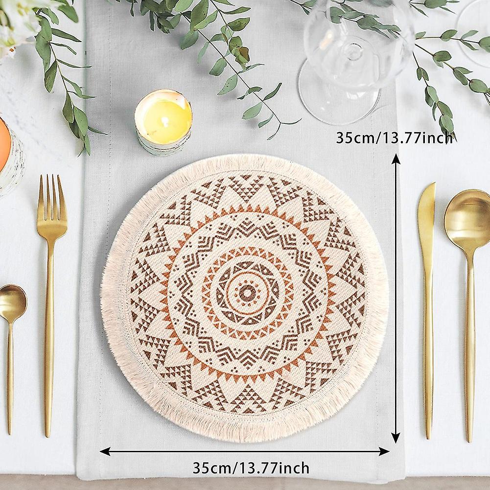 Set Of 2 Breakfast Placemats Round Placemats Non-slip Yellow+gray