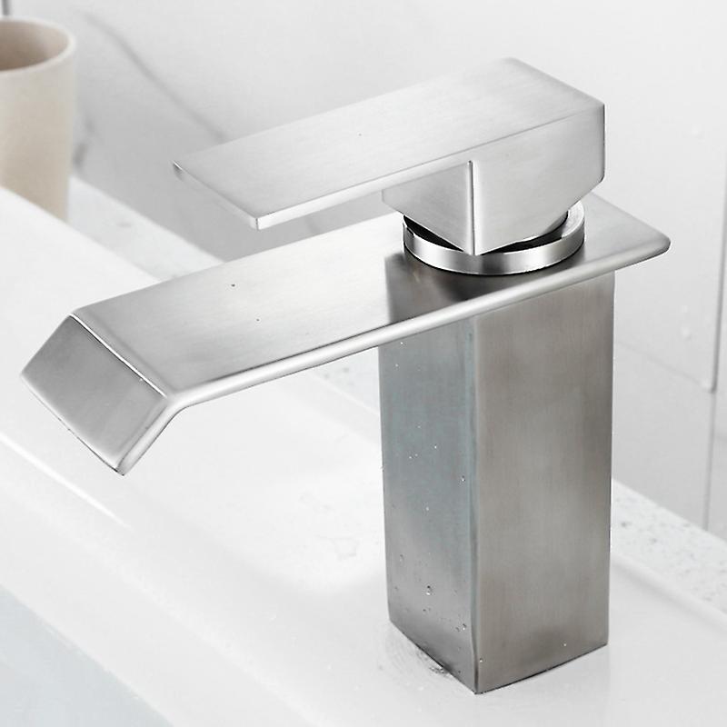Square Cold Hot Sink Taps Bathroom Stainless Steel Basin Faucet