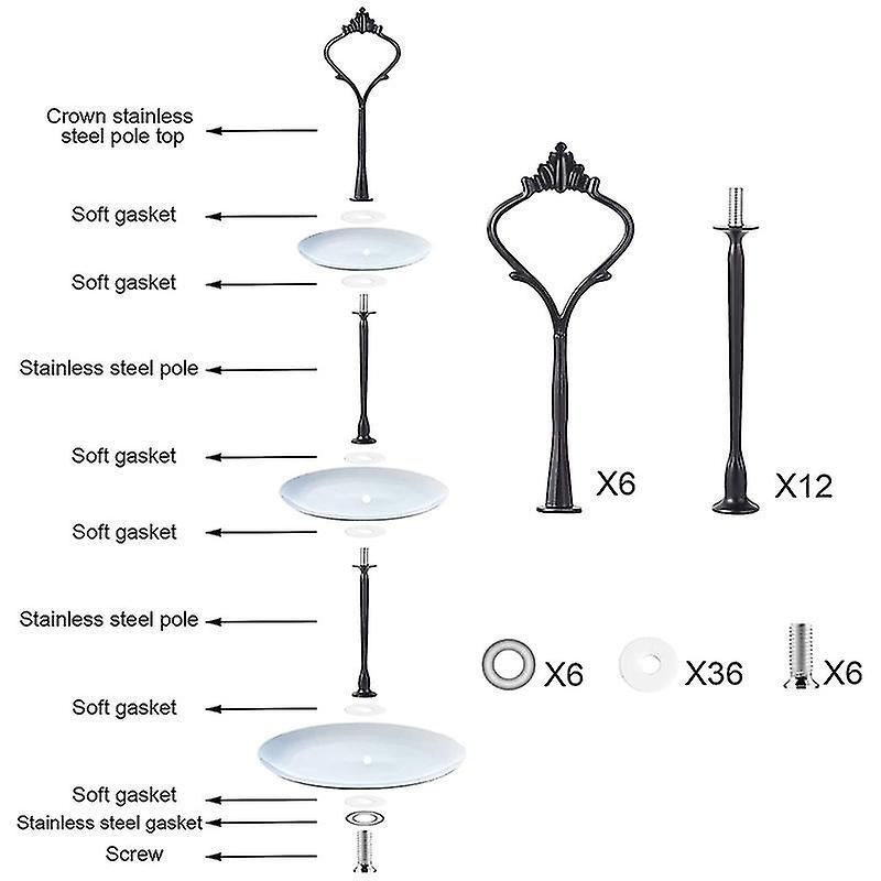 6 Set for Cake Stand Mold Crown 3 Tier Cake Stand Gold & Black