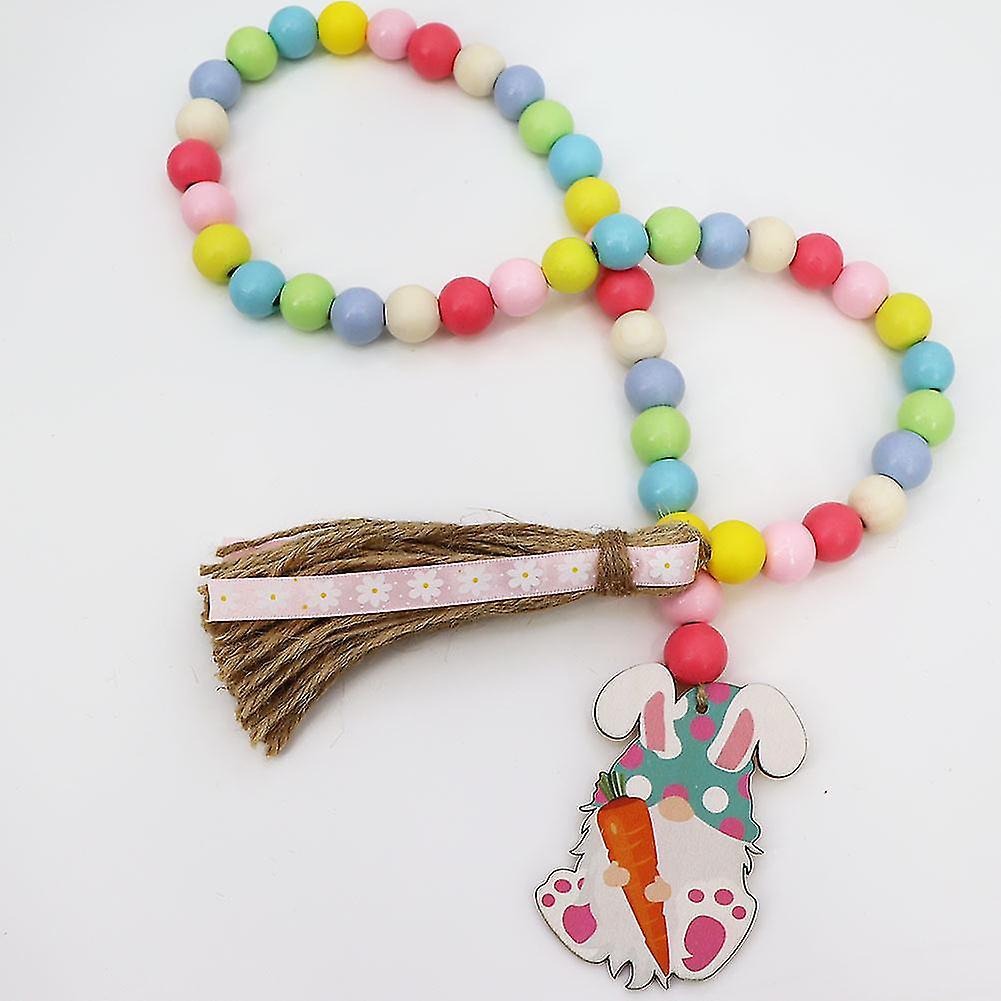 Easter Wood Bead Garland with Tassels Decorations Spring Prayer Beads