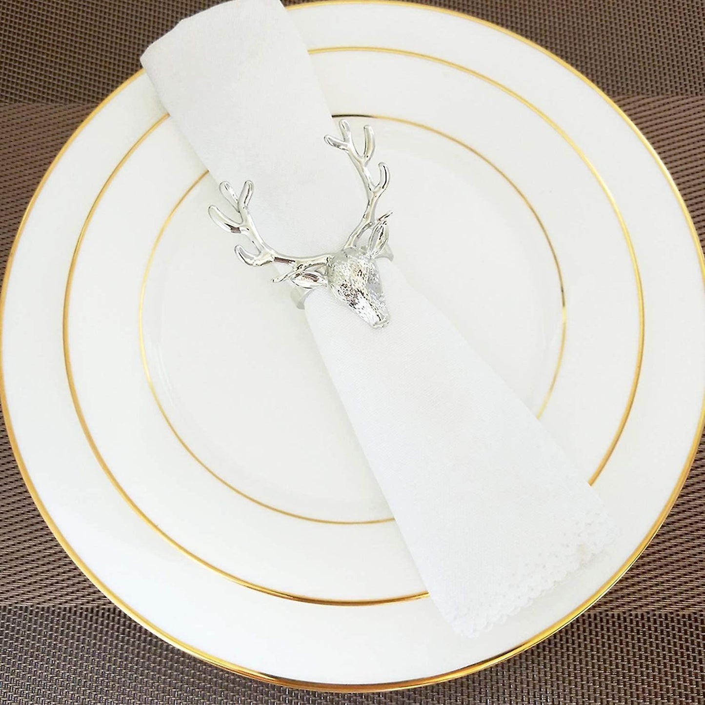 Deer Head Napkin Buckle Christmas Gold Reindeer Head Alloy (silver)