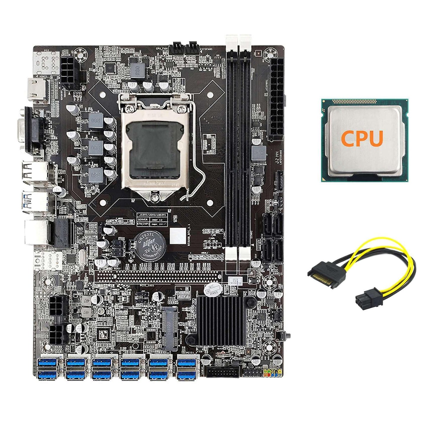 B75 Eth Mining Motherboard with Cpu+sata 15pin to 6pin Cable