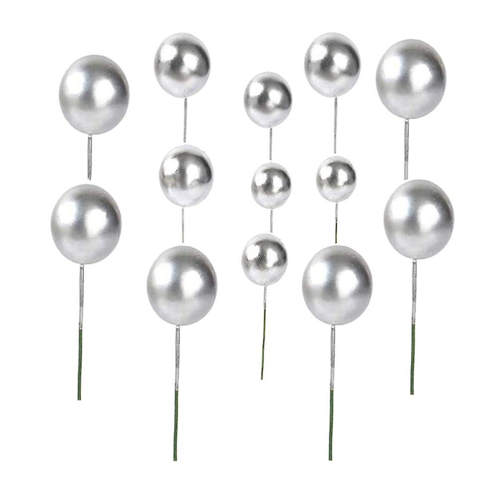 40 Pcs Mini Silver Ball Cupcake Toppers for Birthday Party Decoration