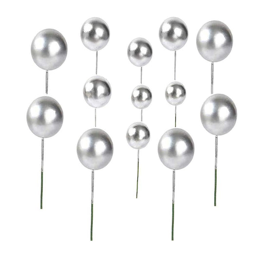 40 Pcs Mini Silver Ball Cupcake Toppers for Birthday Party Decoration
