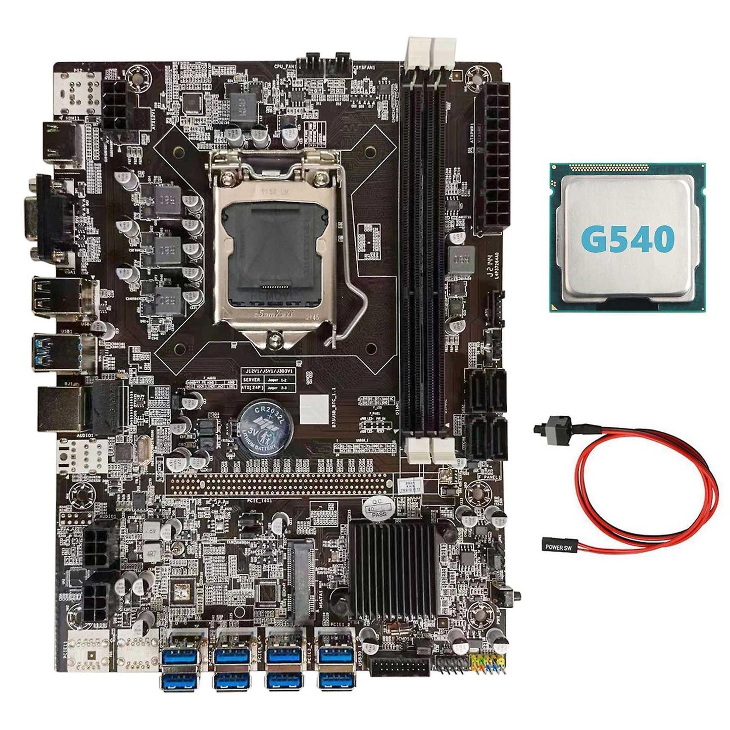 B75 Btc Mining Motherboard+g540 Cpu+switch Cable Lga1155 8xpcie Usb