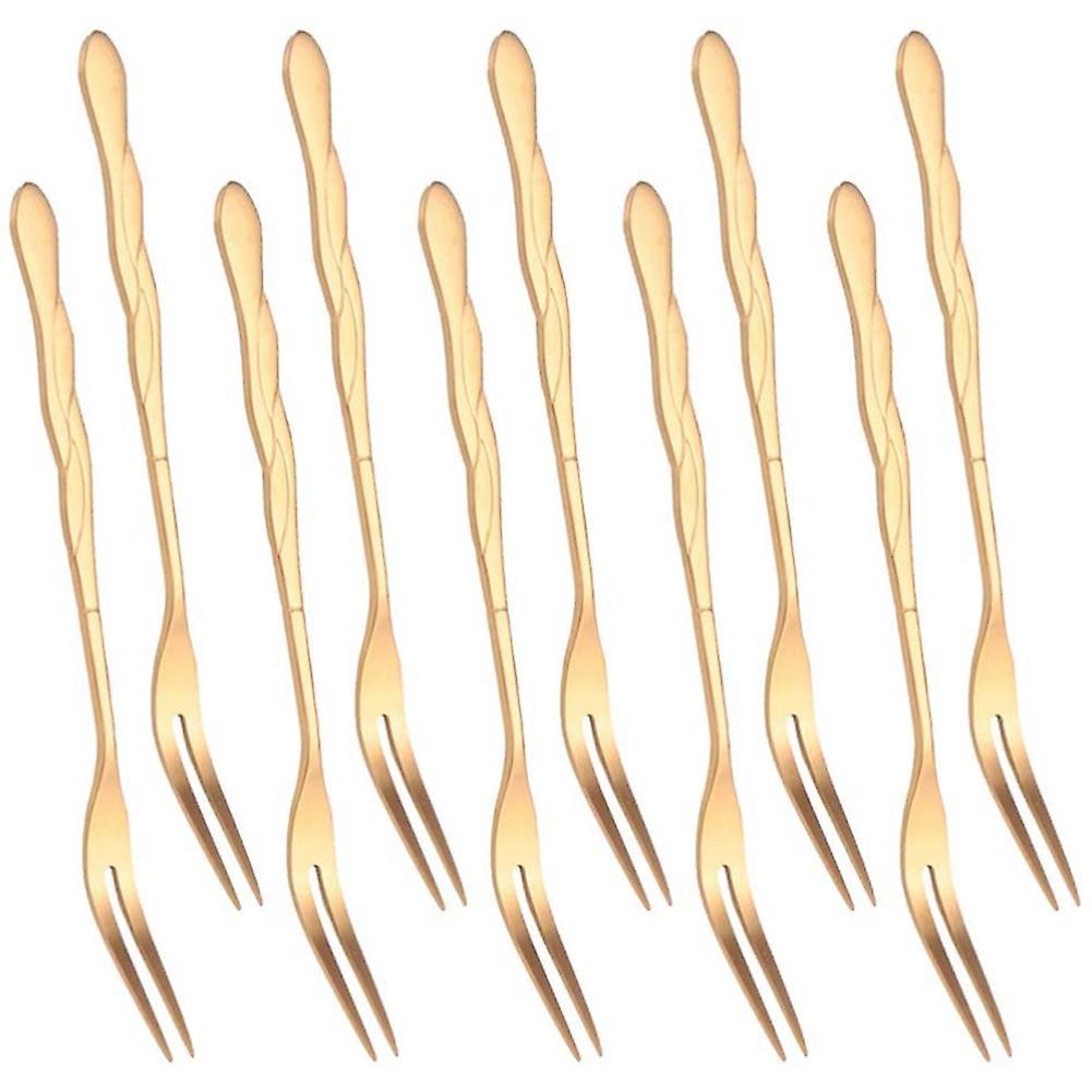 10pcs Stainless Steel Cake Fork 2 Prong Dinner Fork Rose Gold