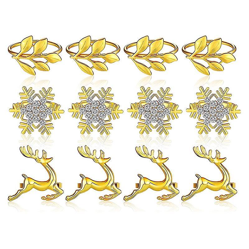 12pcs Napkin Rings, Leaf Napkin Holders Elk Snowflake Table Decor