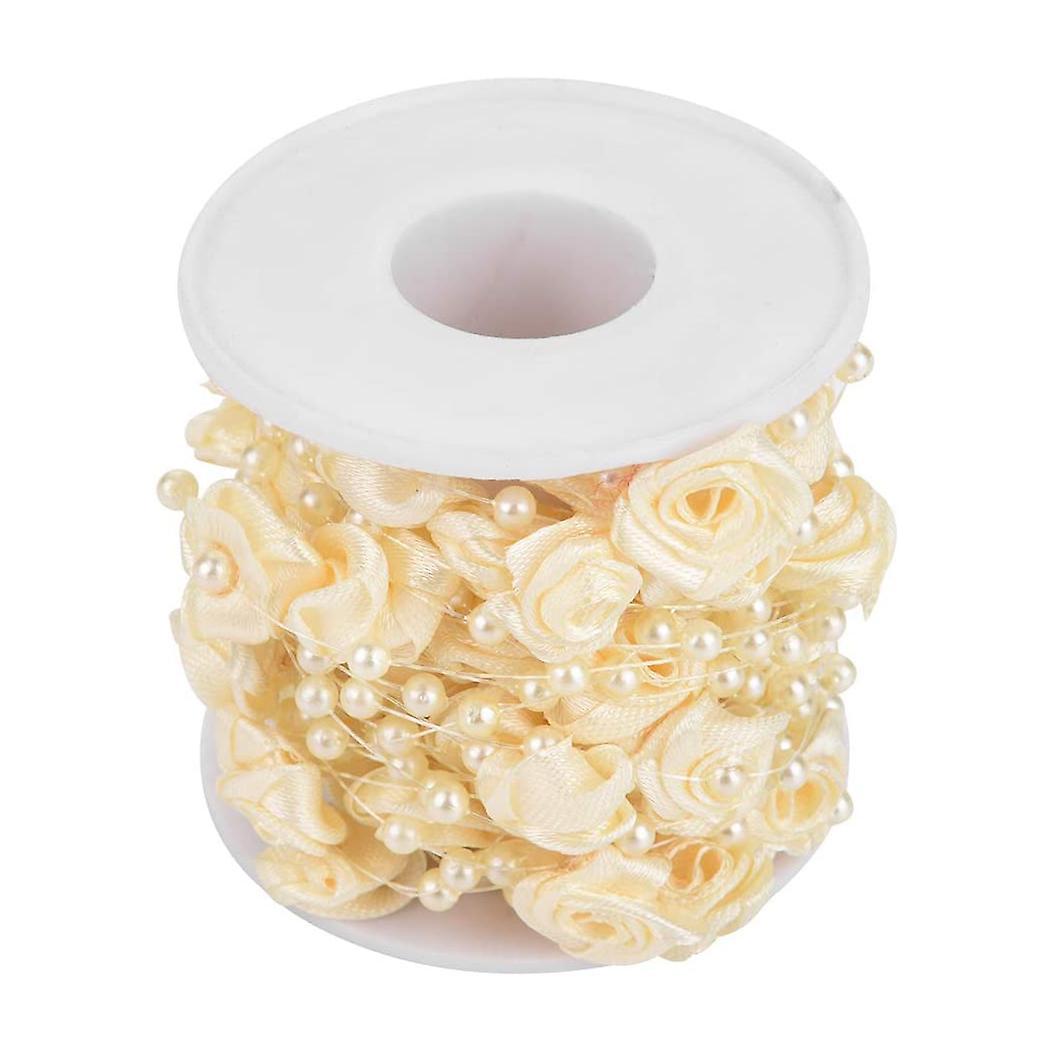 10m/roll Rose Artificial Pearl Wire Beads String Diy Decor (beige)