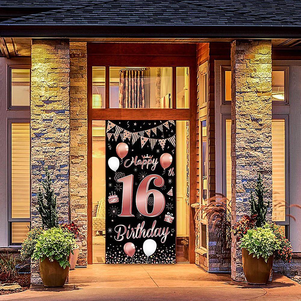 16th Birthday Party Decorations Banner Background, Rose Gold