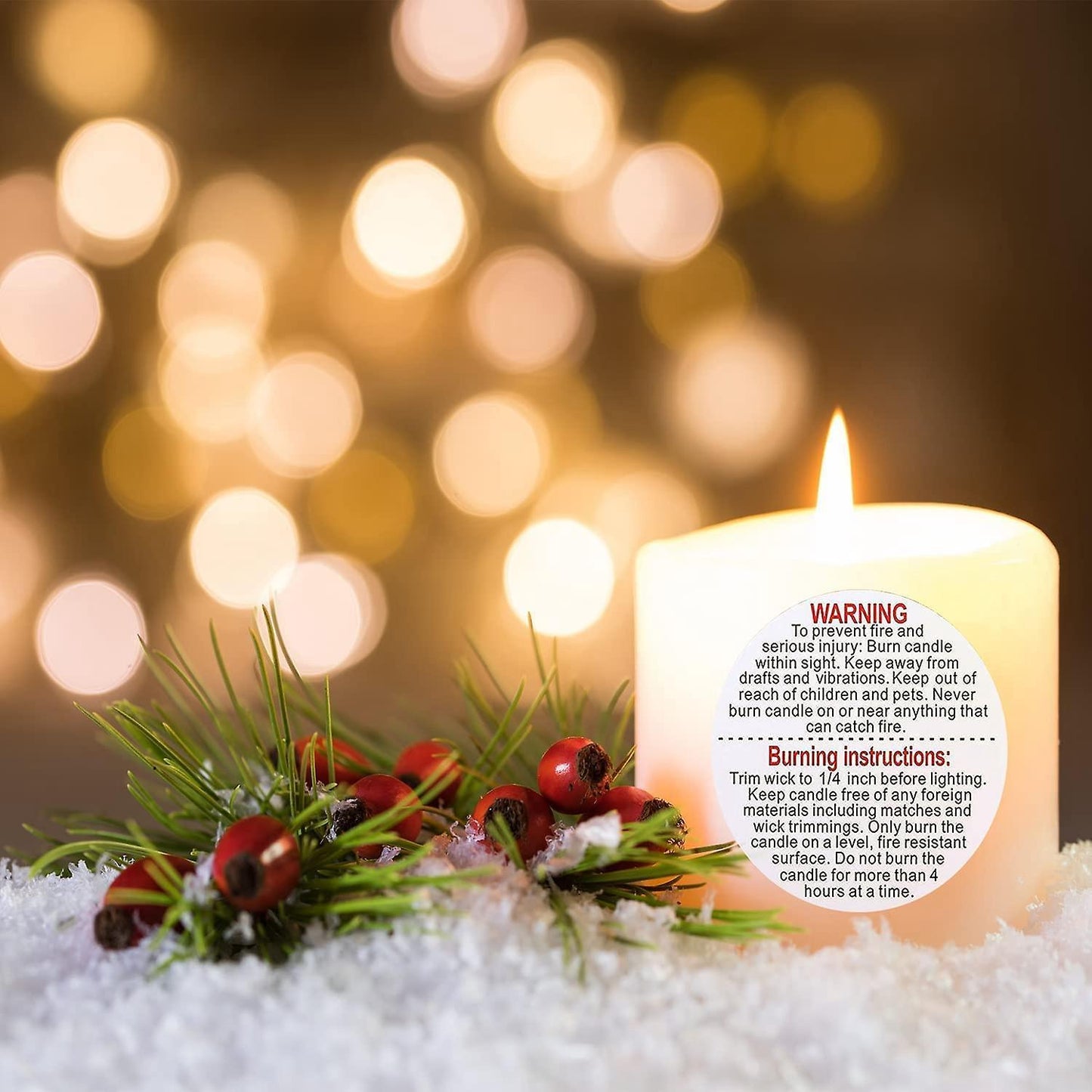 1000 Pcs Candle Warning Labels 1.5 Inch Waterproof Candle Safety