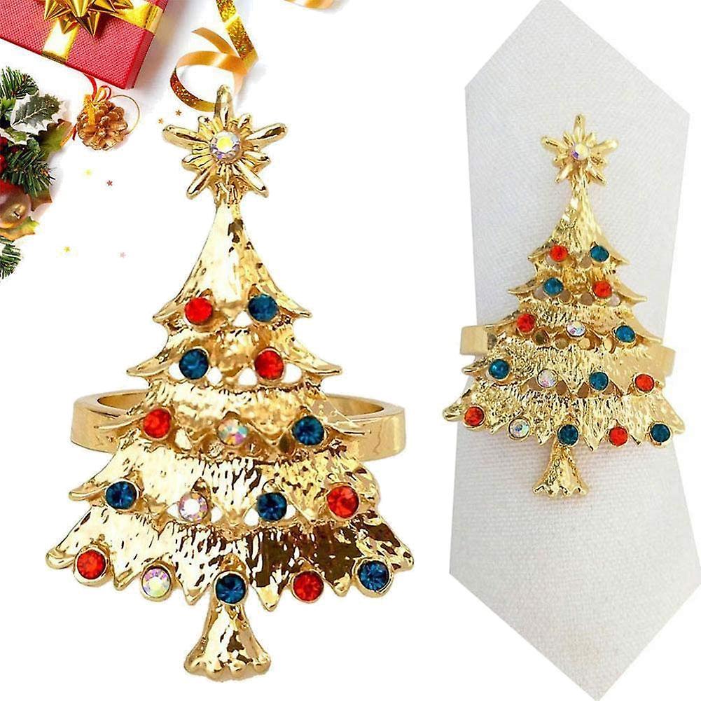 Set Of 4 Christmas Tree Napkin Rings Buckle Rhinestone Napkin Buckle