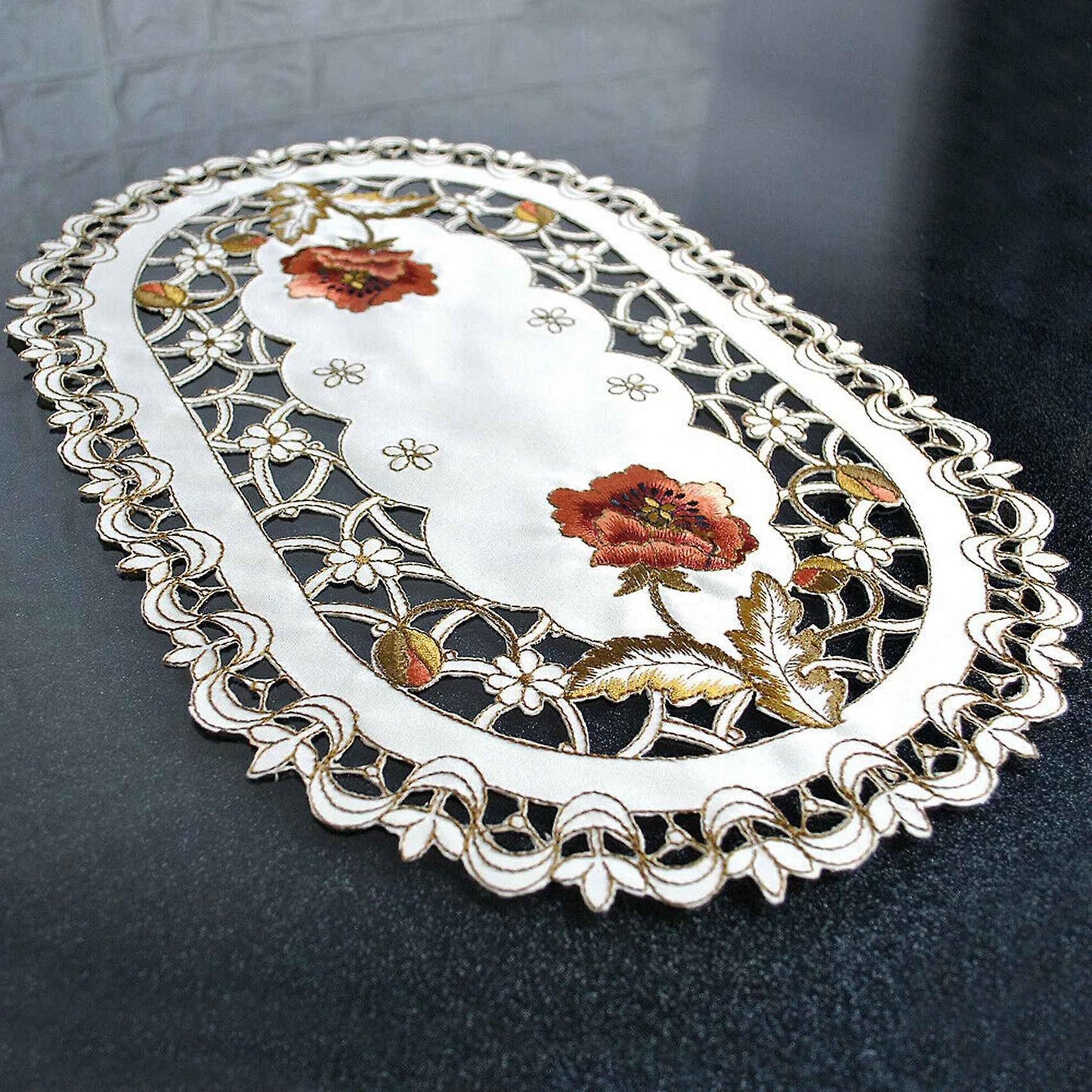 Set Of 4 Oval Floral Placemats White Vintage Embroidered Lace