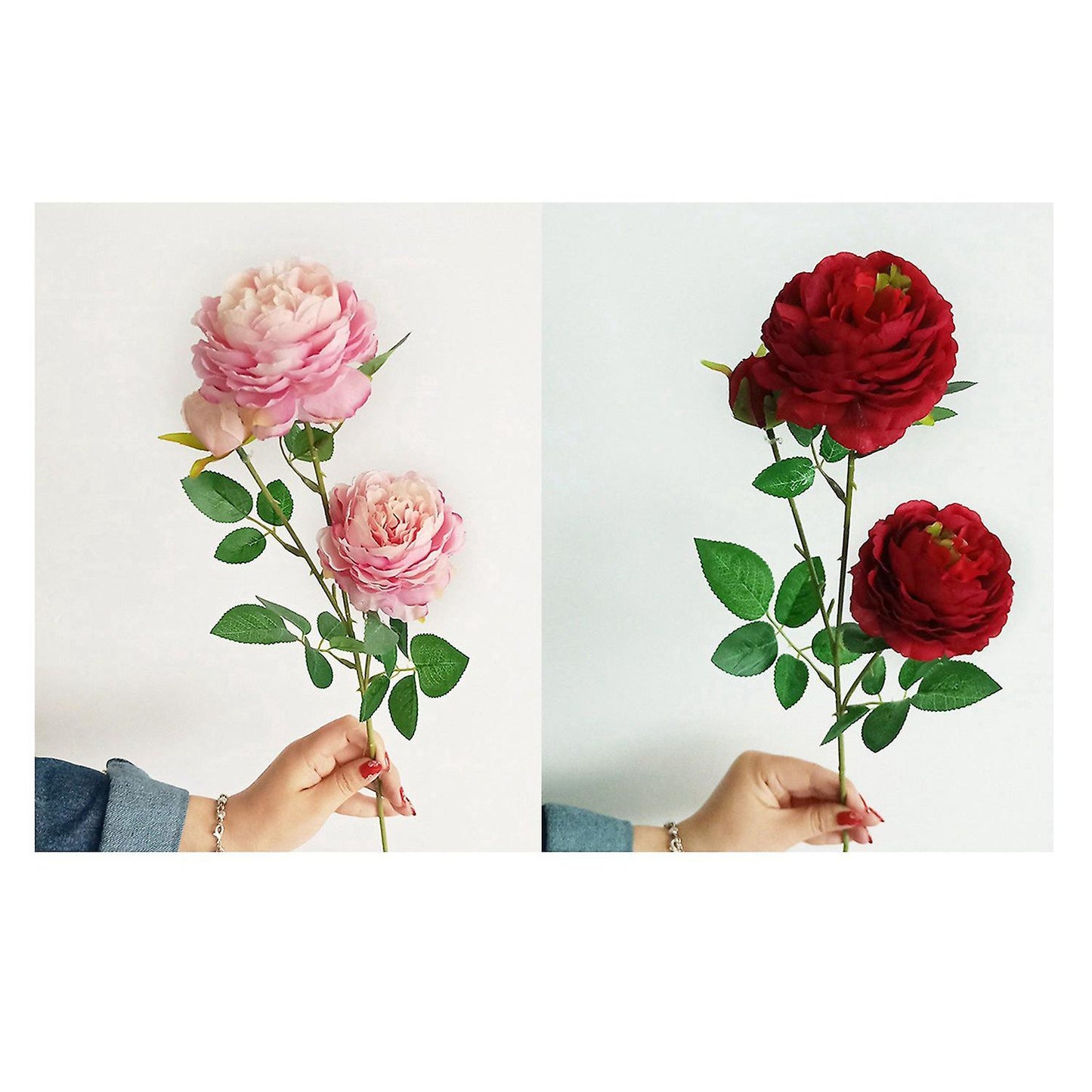 3 Heads Artificial Flowers Peony Bouquet Silk Flowers(red)