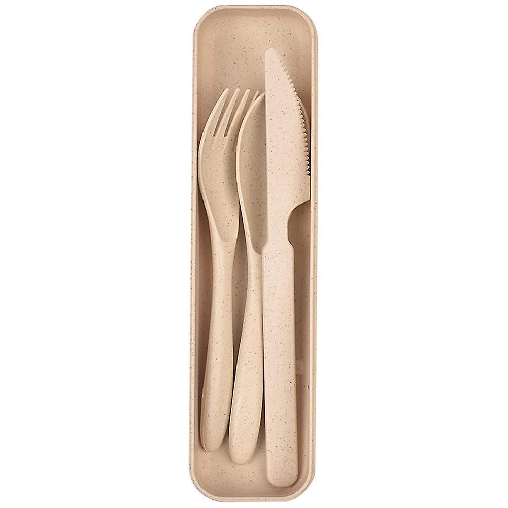 4pcs Reusable Plastic Spoon Cutlery, Portable Camping Cutlery (beige)