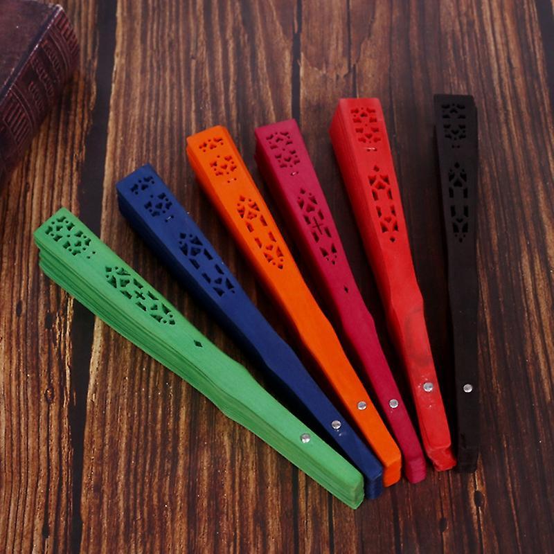 8 Inch Folding Original Wooden Hand Flower Bamboo Pocket Fan-blue