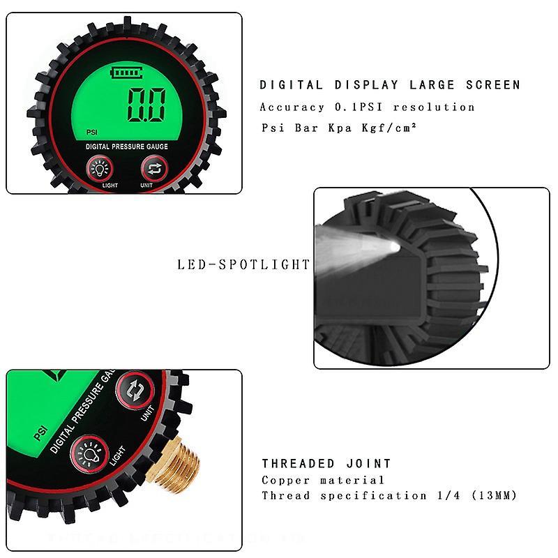 Digital Car Tire Air Pressure Inflator Gauge Lcd Display 1/4