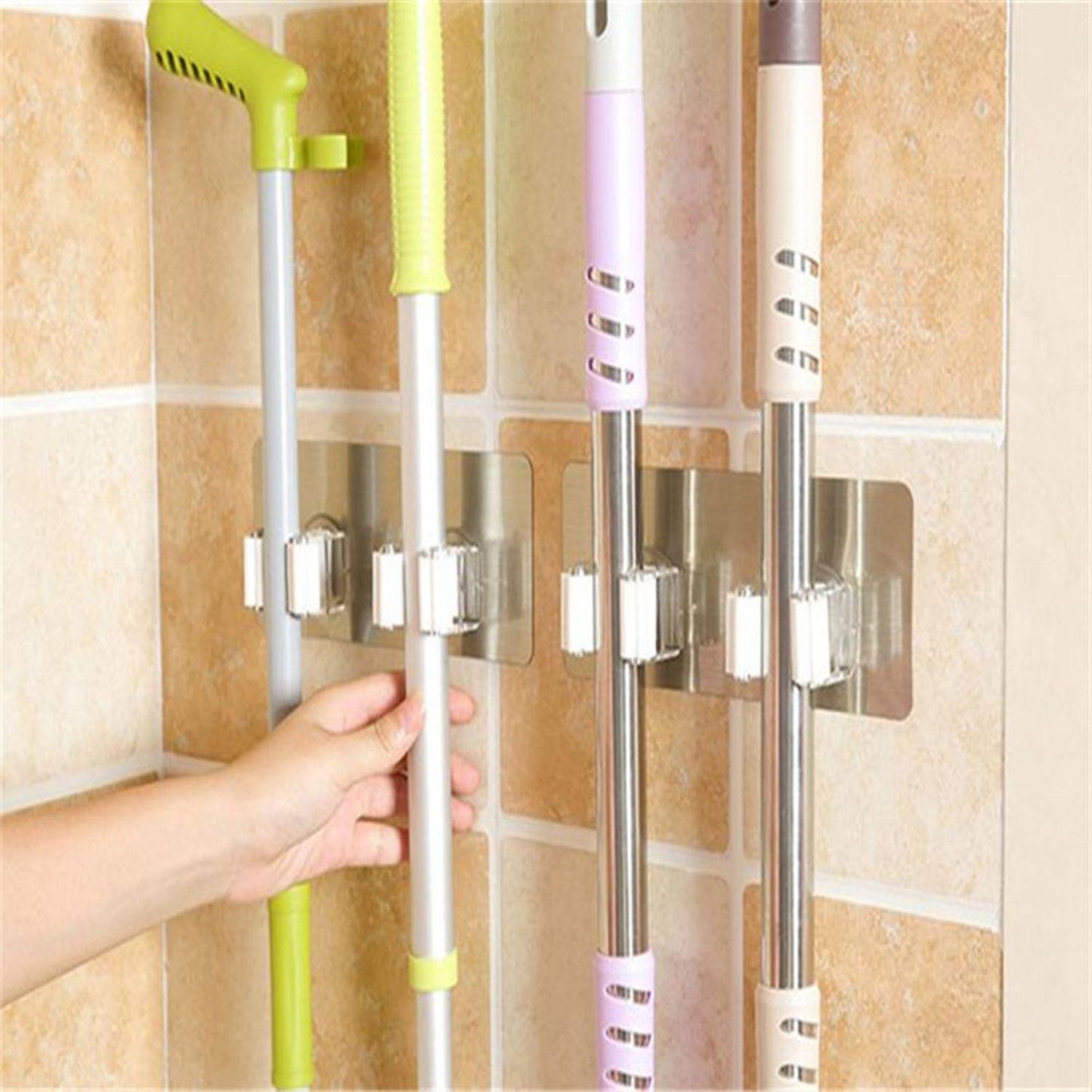 Wall Tile Sticking Mop Organizer Plastic Wall Mounted Hook Organizer