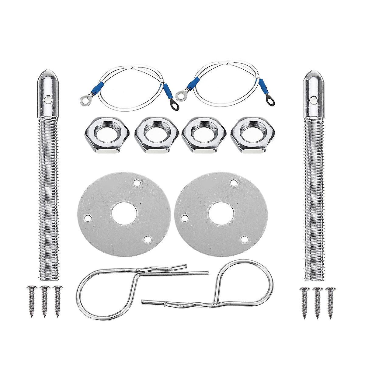 Universal Mount Bonnet Hood Pin Lock Latch Kit Racing Alloy Silver