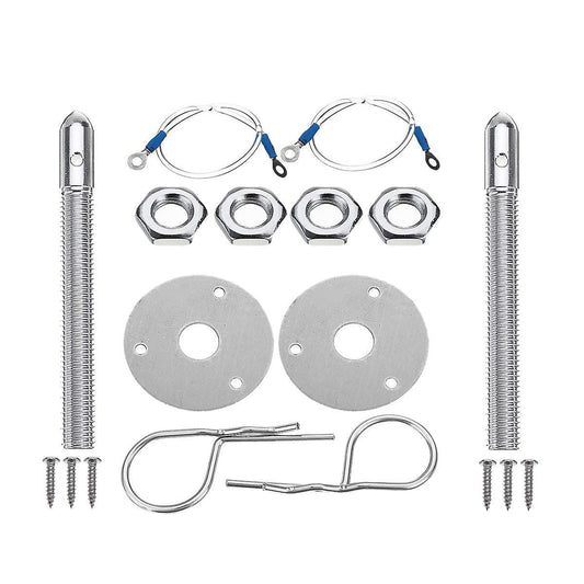 Universal Mount Bonnet Hood Pin Lock Latch Kit Racing Alloy Silver