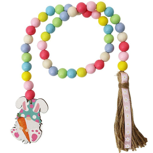 Easter Wood Bead Garland with Tassels Decorations Spring Prayer Beads