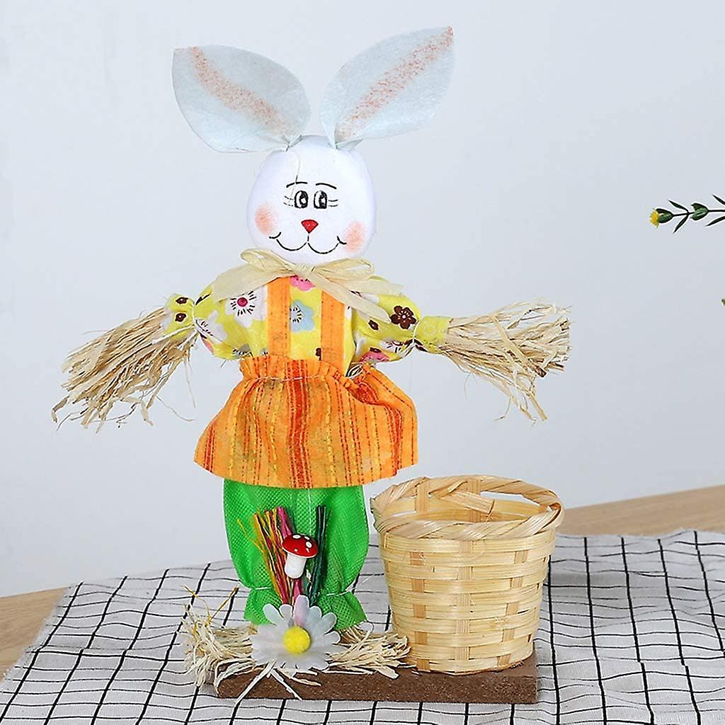 Easter Straw Bunny Bamboo Basket Desktop Ornaments Cute Rabbit Candy