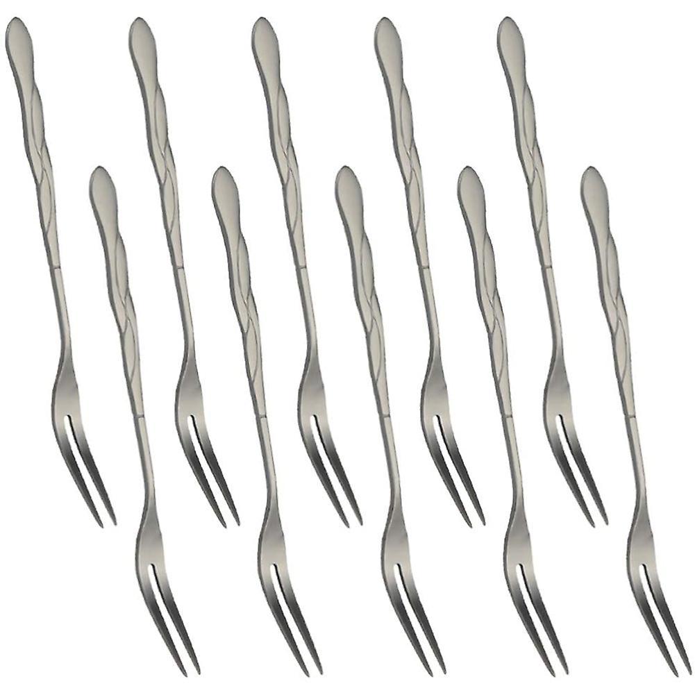 10pcs Stainless Steel Cake Fork 2 Prong Dinner Fork Black