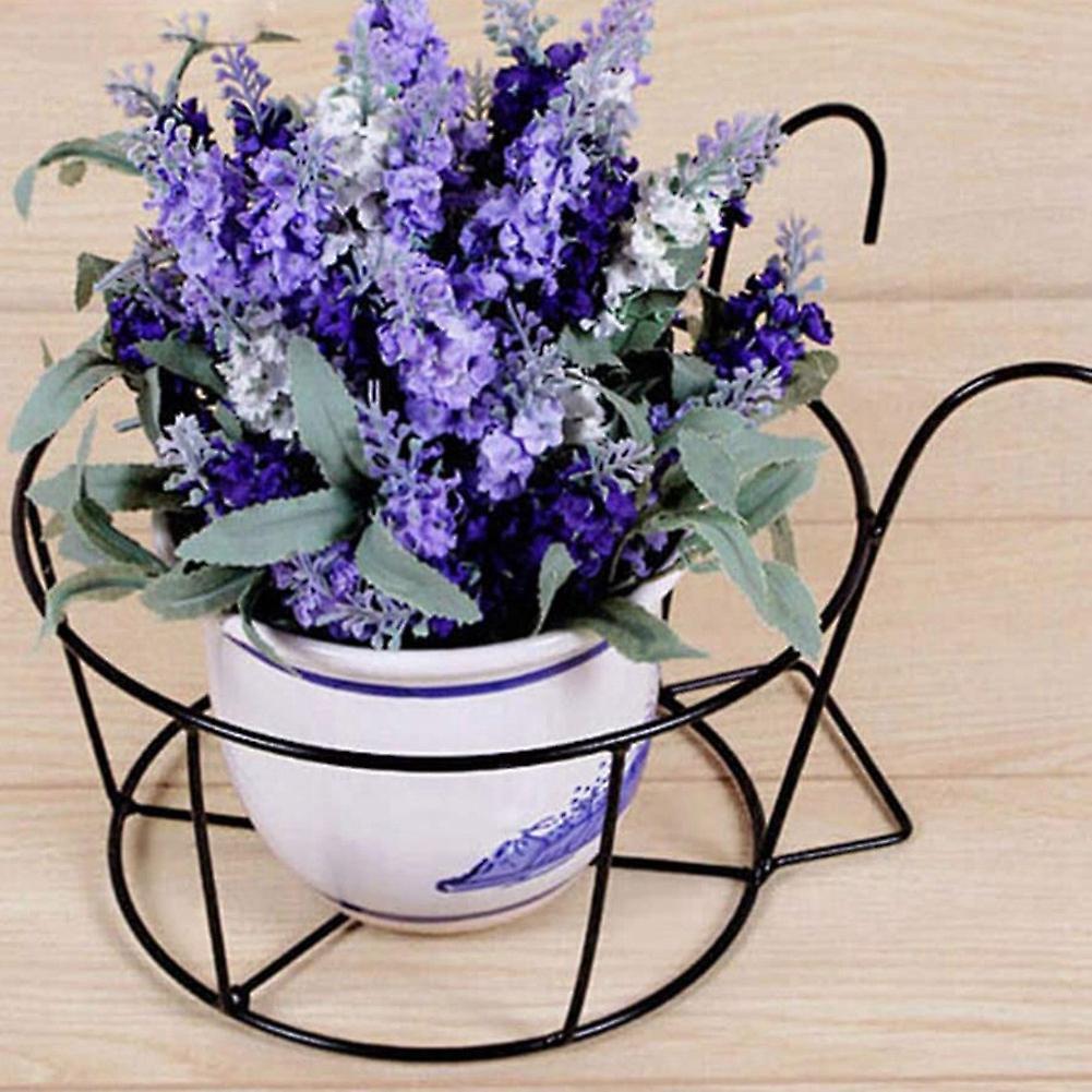 Balcony Flower Stand Wrought Iron Potted Plant Hanging Mount(black)