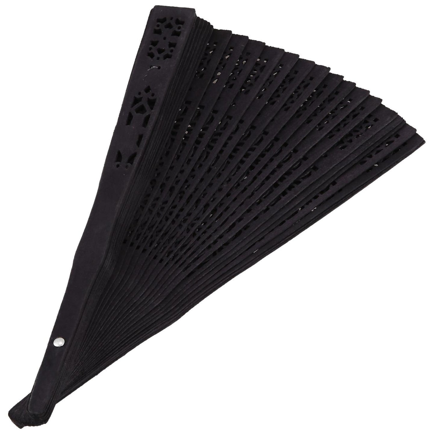 8 Inch Folding Original Wooden Hand Flower Bamboo Pocket Fan-black