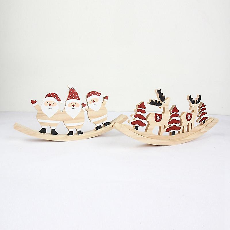 2pcs Christmas Wooden Swing Santa Xmas Wood Craft Swing Ornaments
