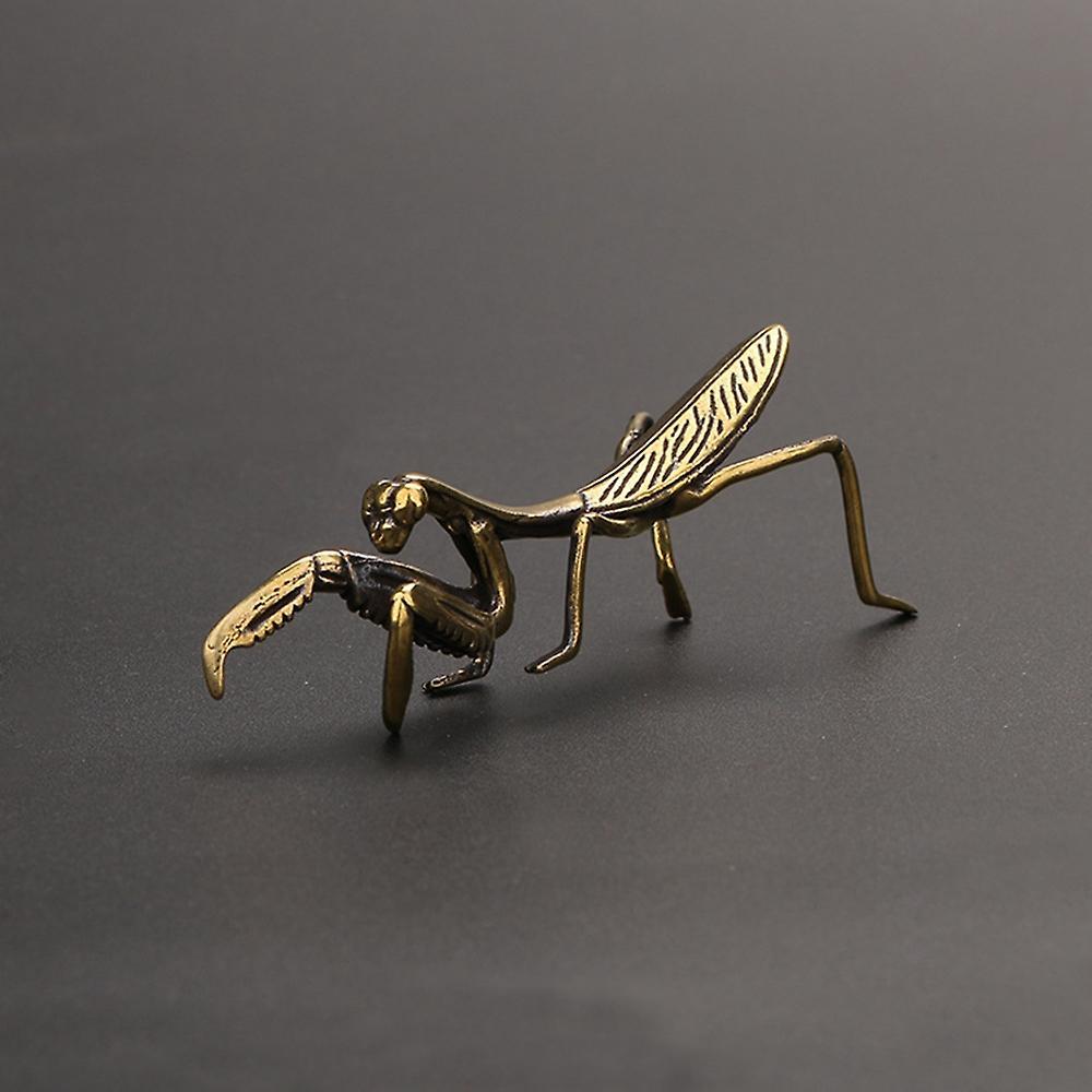 Copper Mantis Miniature Tea Pet Antique Insect Figurine Desk Decor