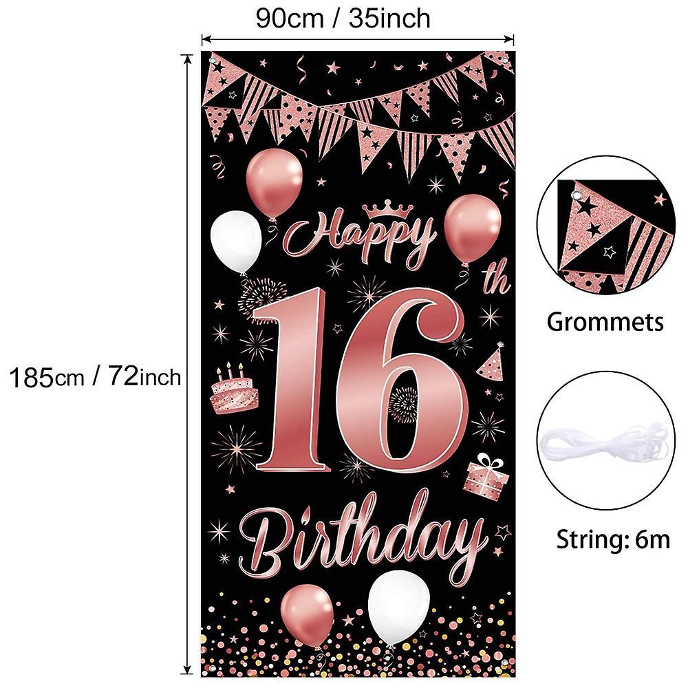 16th Birthday Party Decorations Banner Background, Rose Gold