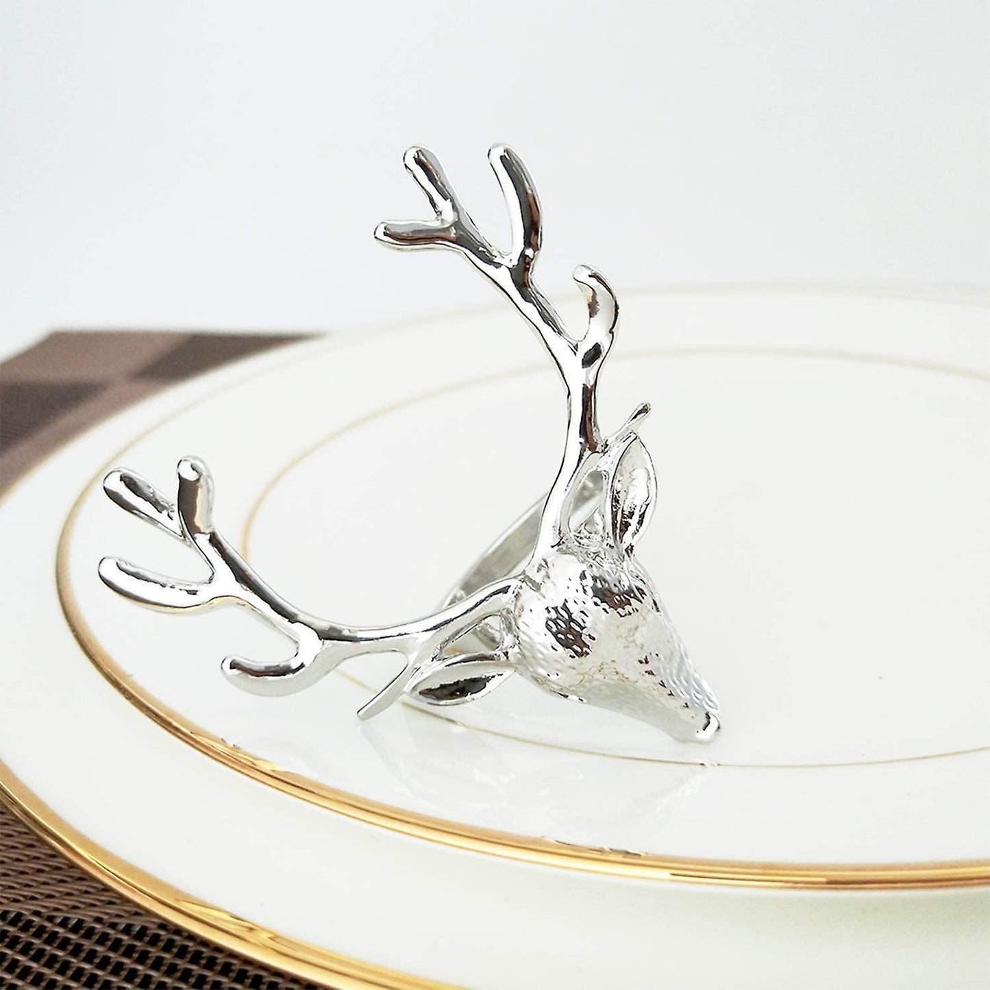 Deer Head Napkin Buckle Christmas Gold Reindeer Head Alloy (silver)