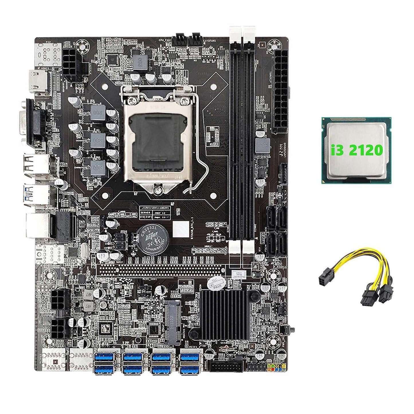 Eth Mining Motherboard+i3 2120 Cpu+6pin to Dual 8pin Cable Lga1155