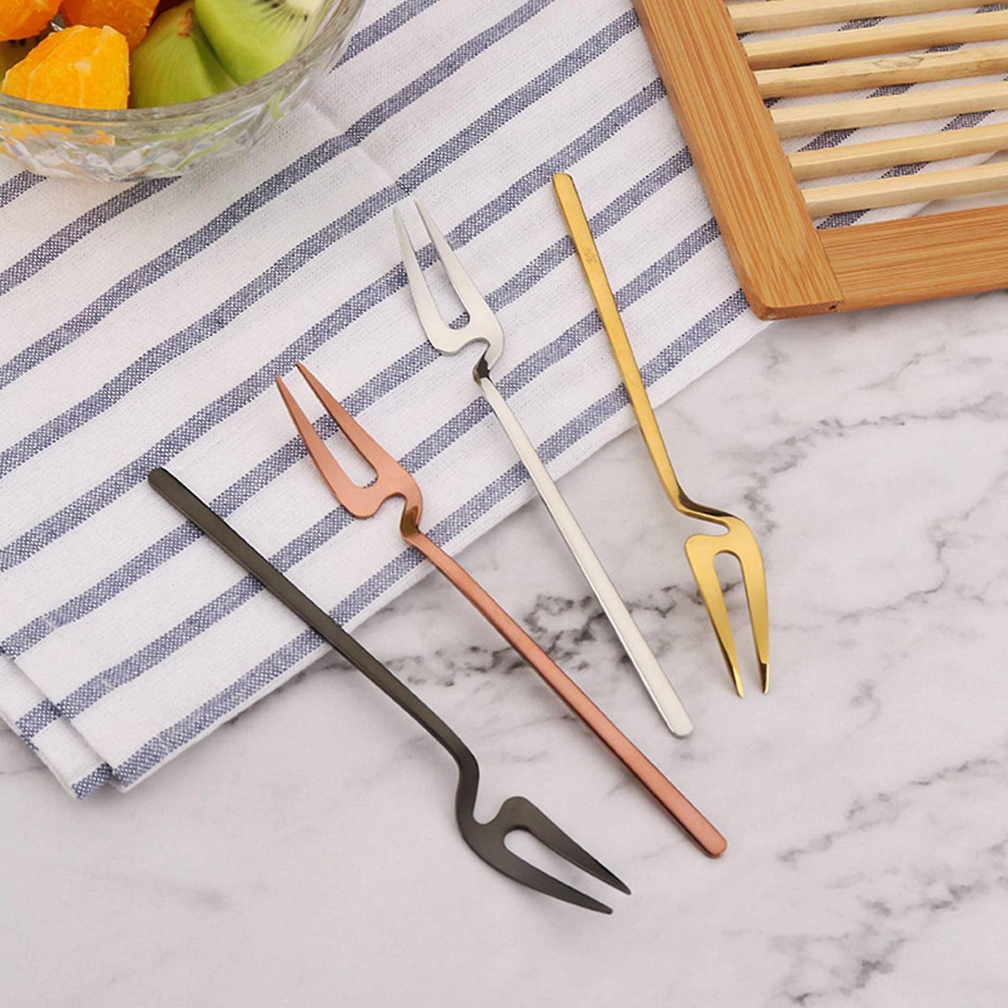 Stainless Steel Long Handle Fruit Appetizer Forks and Spoons Set B