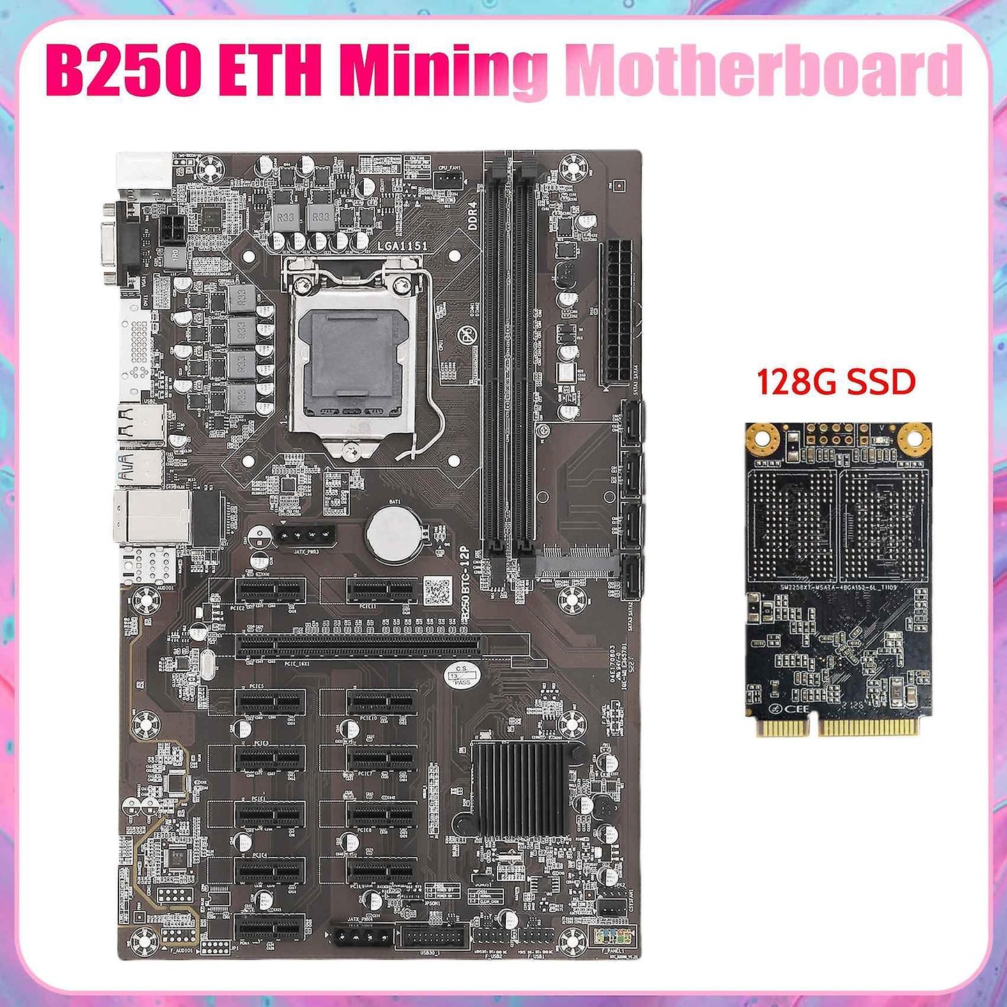 B250b Eth Mining Motherboard+128g Msata Ssd Ddr4 for Btc Miner Mining