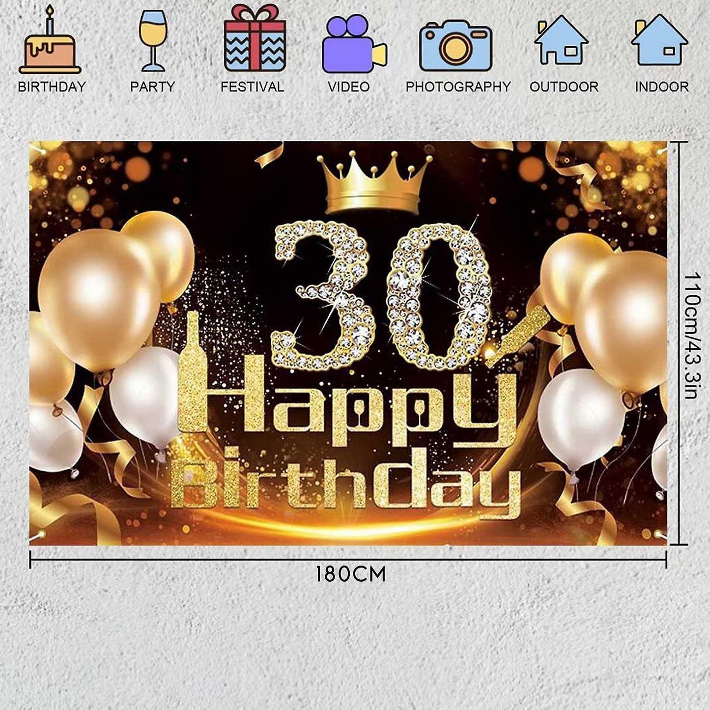 Black Gold Banner 30th Birthday Decoration Girl Birthday Background