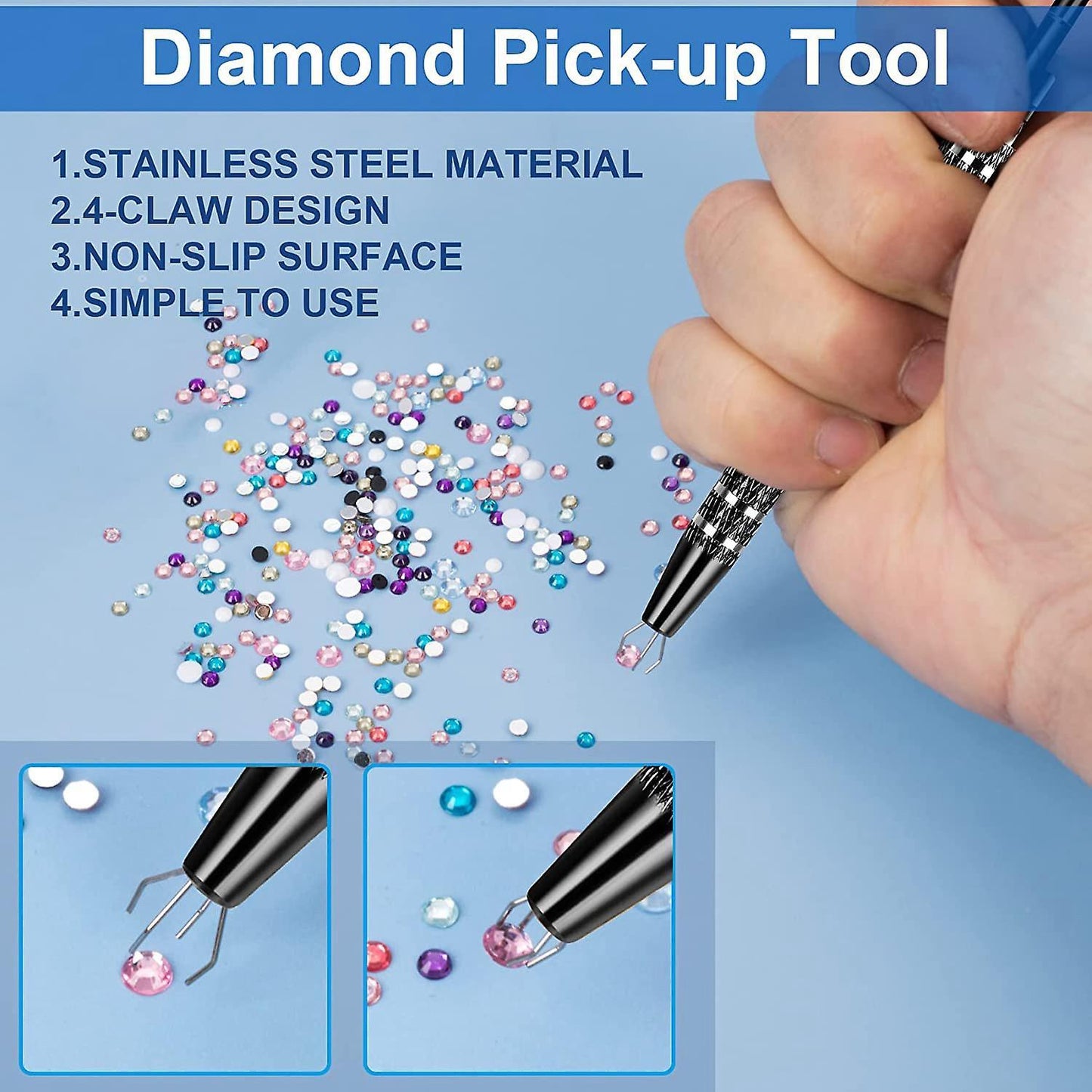 3 Pack 4-claw Pick Up Tool, for Ic Chip, Electronic Components, Black