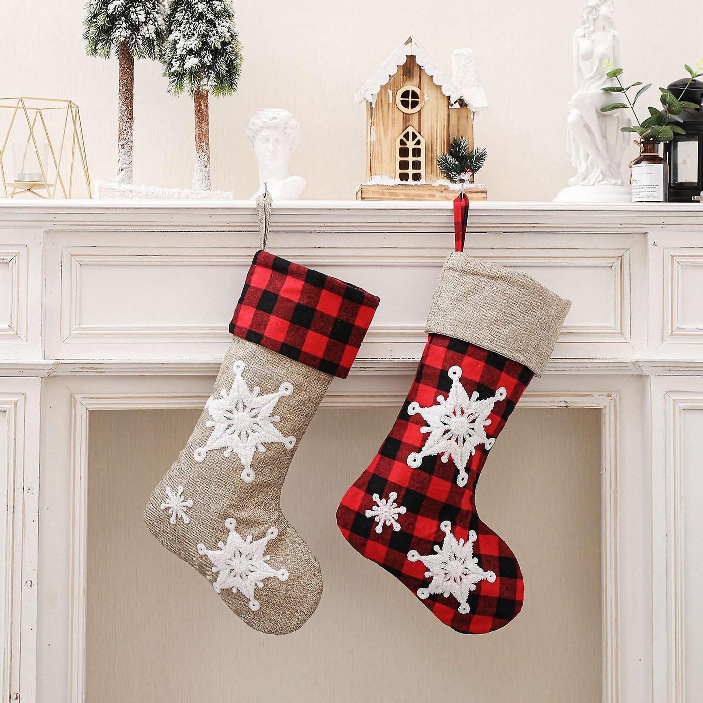 22 Inch Three-dimensional Embroidered Snowflake Christmas Socks (b)