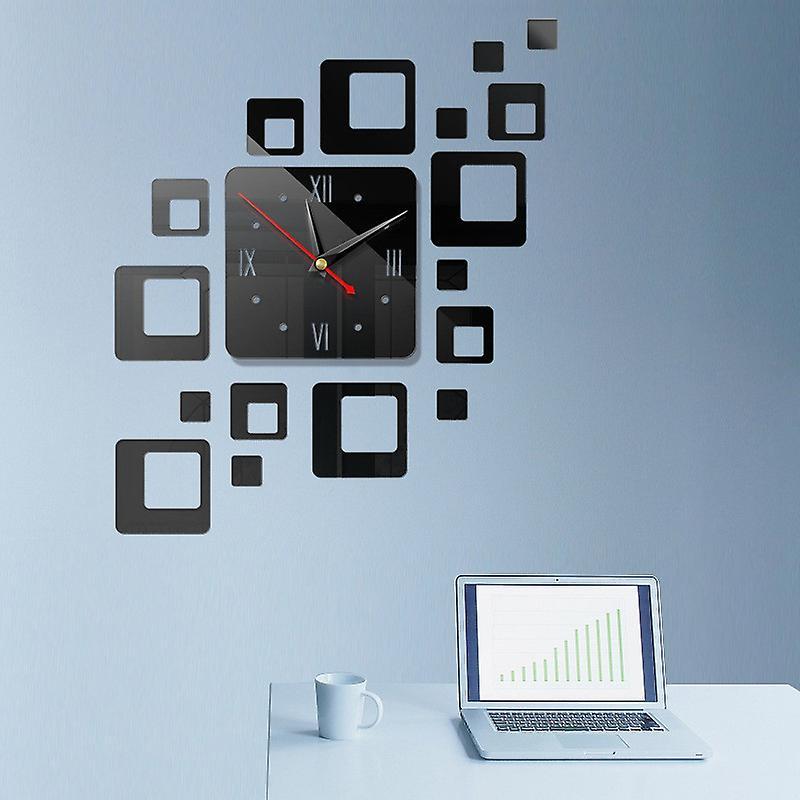 Removable Modern 3d Acrylic Mirror Wall Clock Home Decor - Black