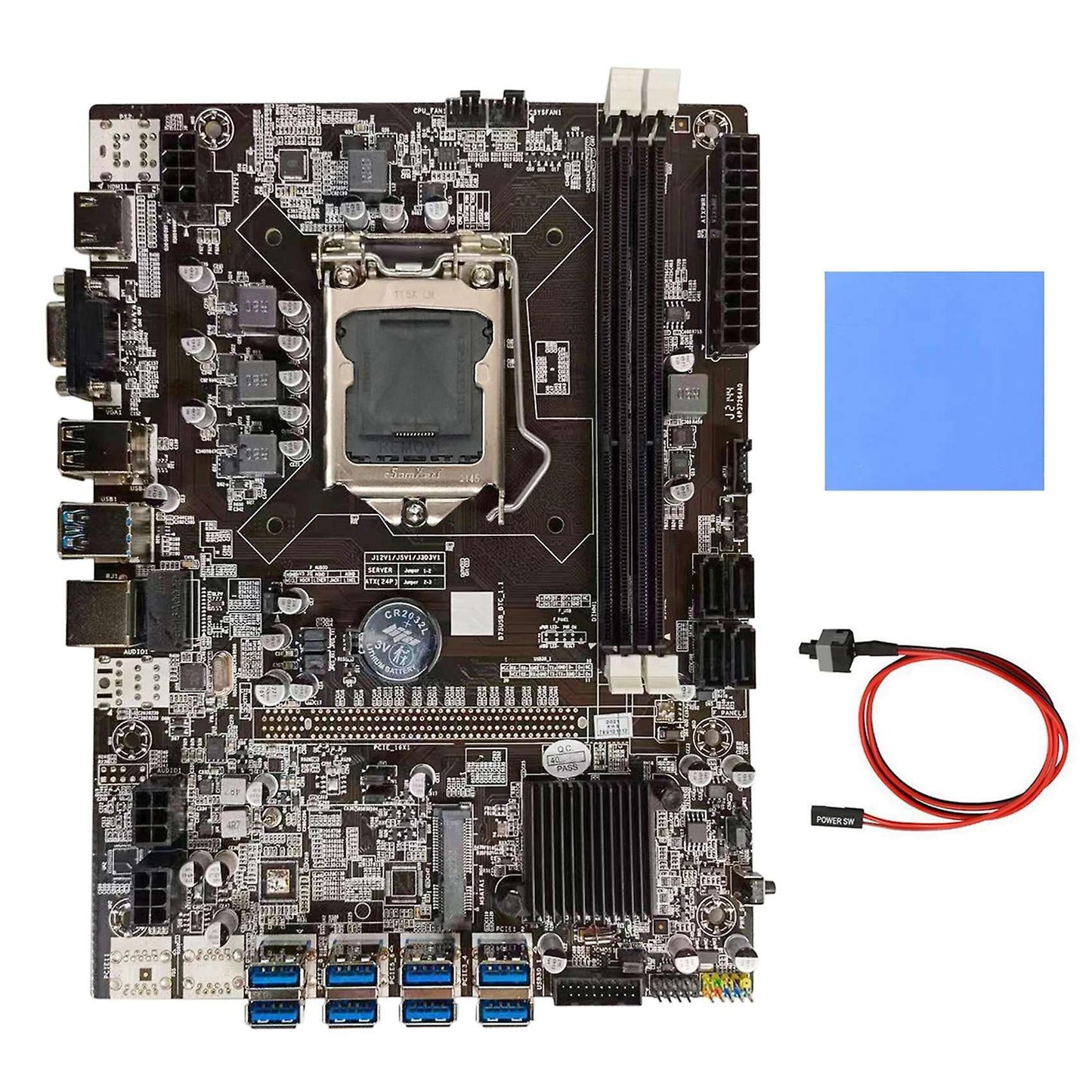 B75 Btc Motherboard+thermal Pad+switch Cable Lga1155 8xpcie to Usb