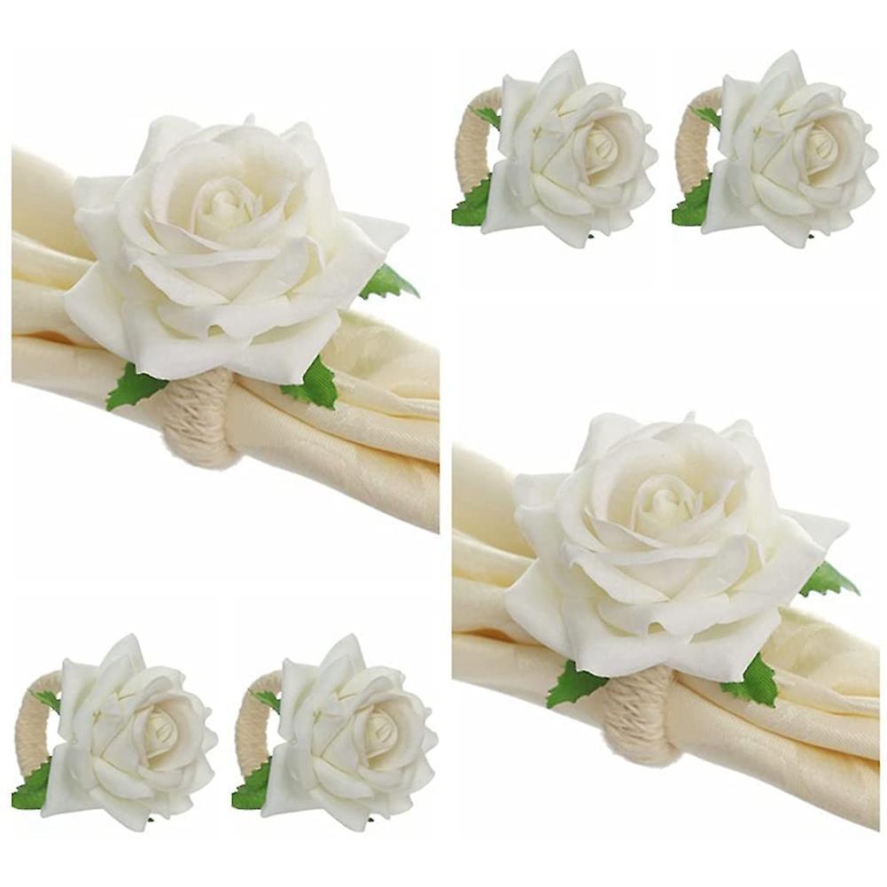 6pcs Rose Flower Napkin Rings,dinner Tables Decoration (white)