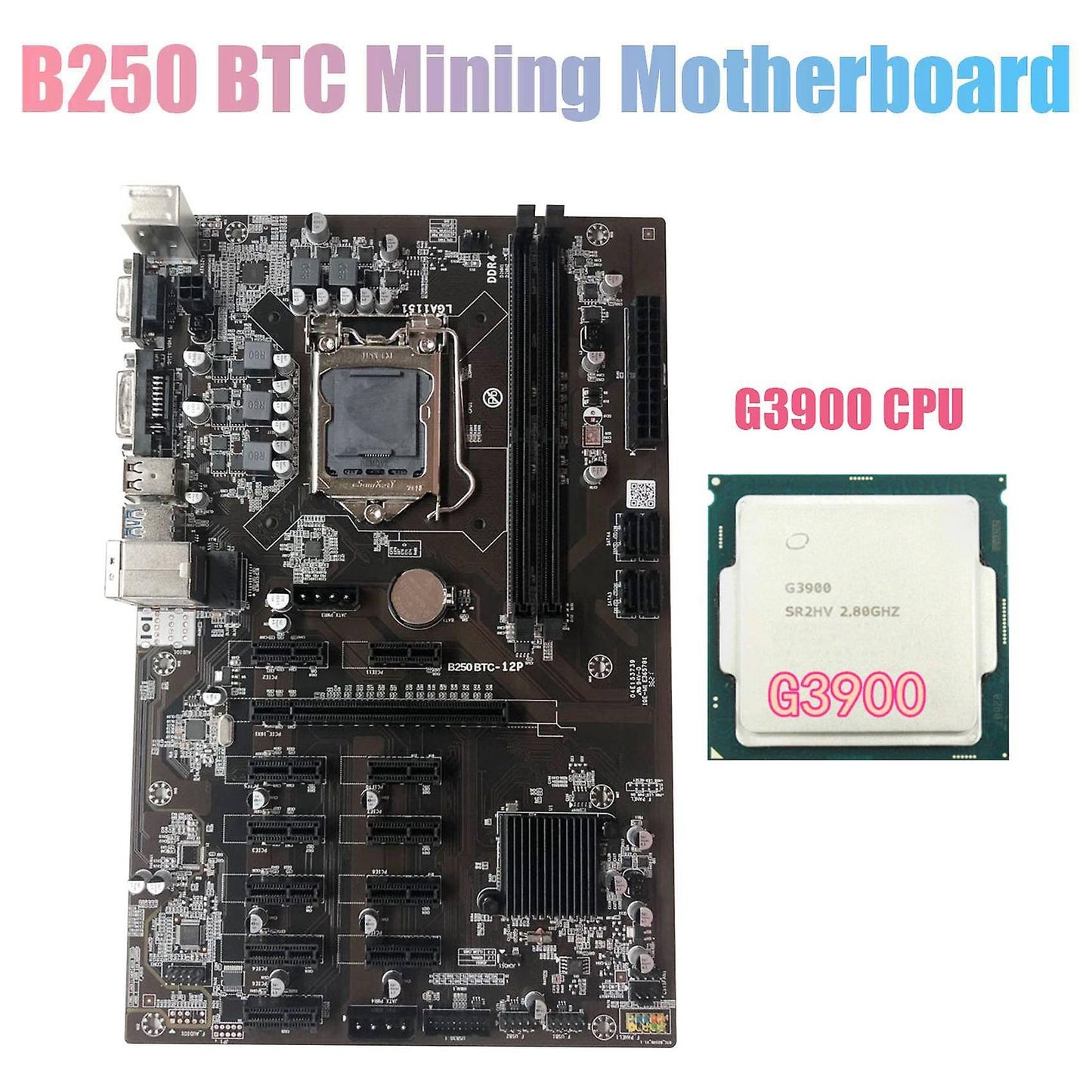 B250 Btc Mining Motherboard with G3900 Cpu Processor Supports Ddr4