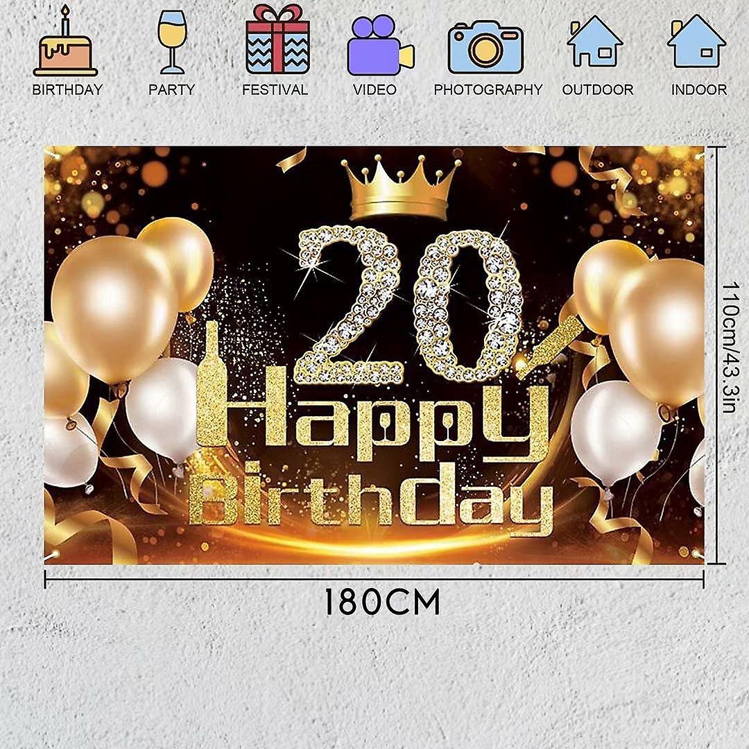 Black Gold Banner 20th Birthday Decoration Girl Birthday Background