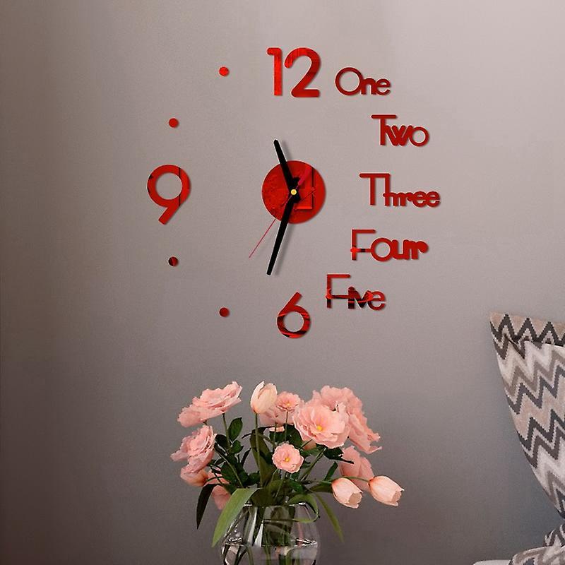 Large Modern 3d Wall Clock Kit,for Living Room Bedroom Decor,red