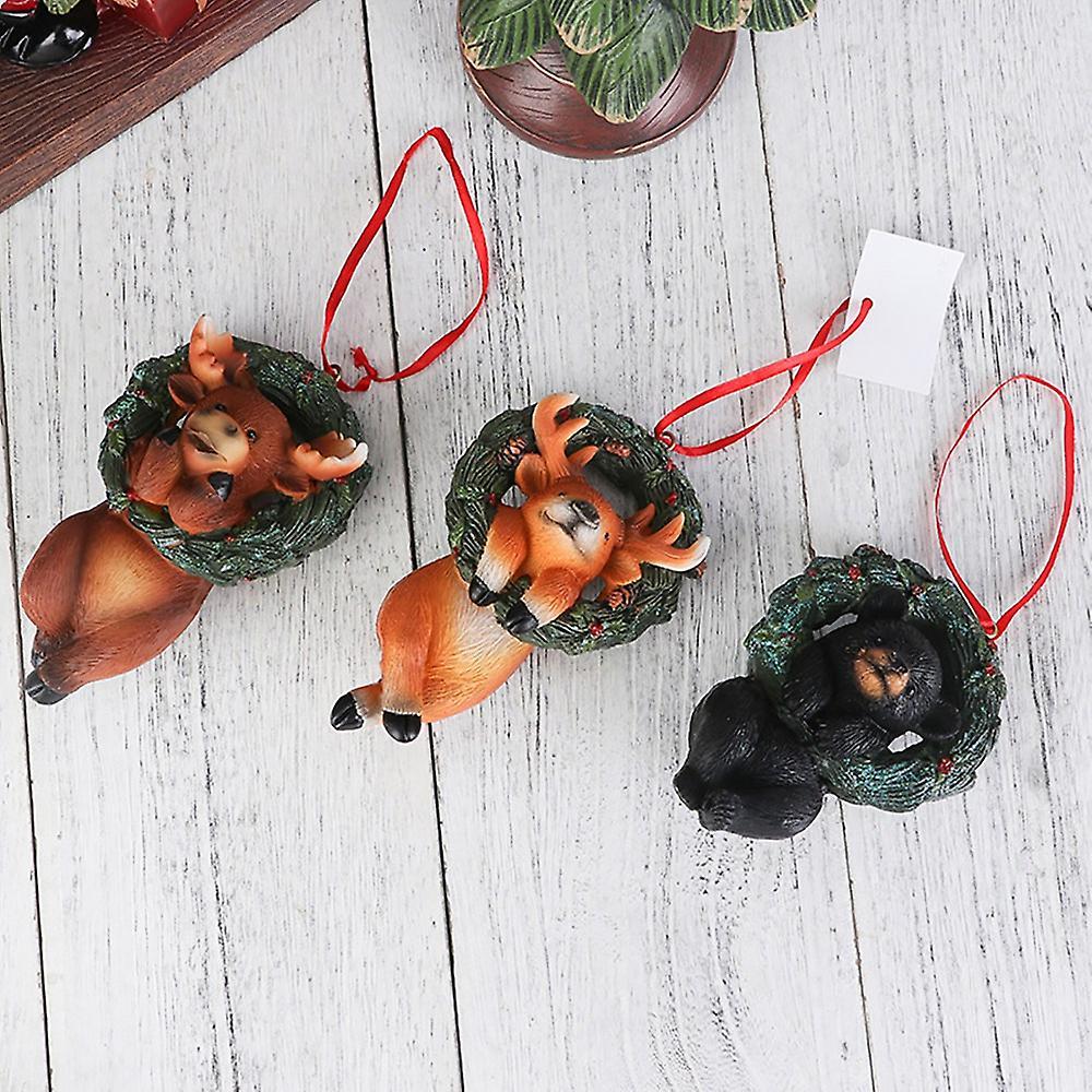 1pcs Christmas Small Animal Wreath Swing Ornament with String A