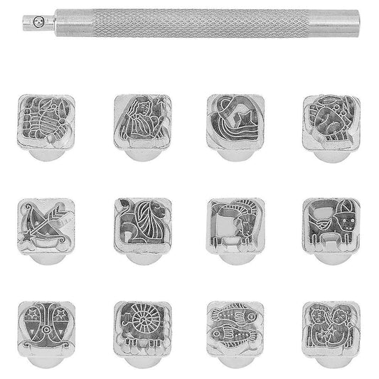 12pc Constellations Pattern Stamping Punch Tool for Diy Leather Craft