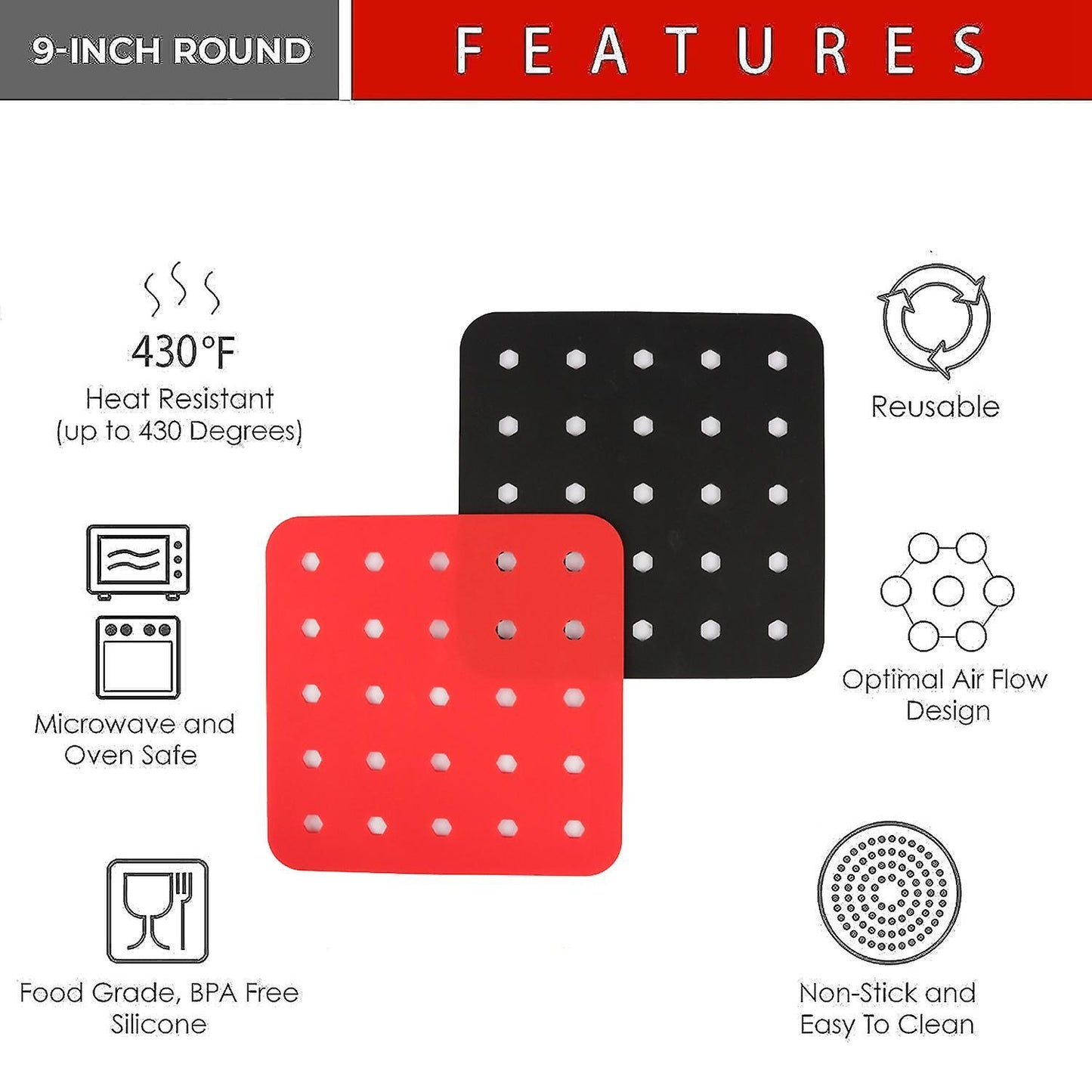 7.5 Inch Reusable Air Fryer Liner Air Fryer Mat Black