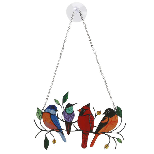 Multiple Birds On A Wire High Stained Glass Window Hanging Ornaments