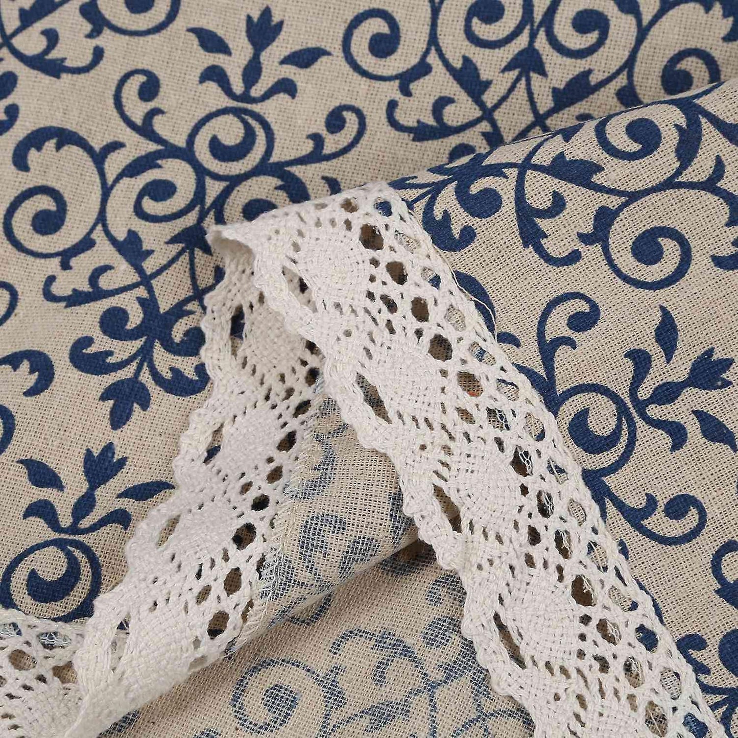Retro Blue and White Table Cloth with Lace Cotton & Linen, 60*60cm